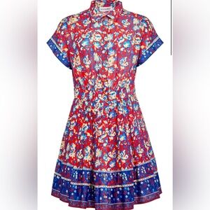 Hunter Bell tapestry Floral Red Howard Blue Dress New $470 M